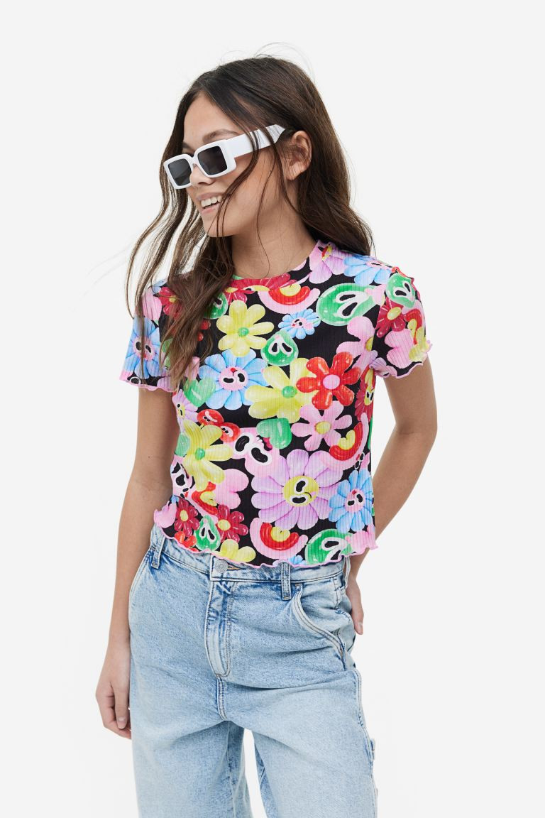 Printed Ribbed T-shirt | H&M (US + CA)