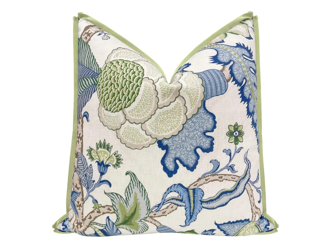 Schumacher Arborvitae // Viridian + Blue With Butterfly Flange Pillow | Designer Fabric | Botanic... | Etsy (US)