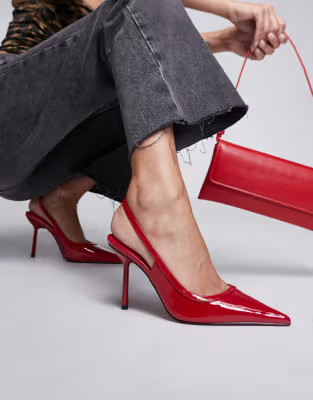 ASOS DESIGN Poser slingback high heeled shoes in red | ASOS (Global)