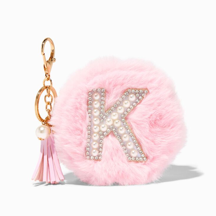 Pink Furry Pearl Initial Coin Purse Keychain - K | Claire's (US)