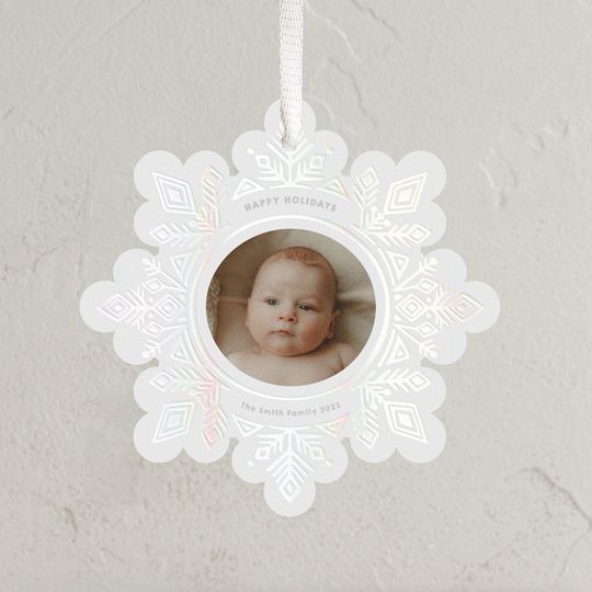 "Super Snowflake" - Customizable Gloss-press ® Holiday Ornaments in White by Jessie Steury. | Minted
