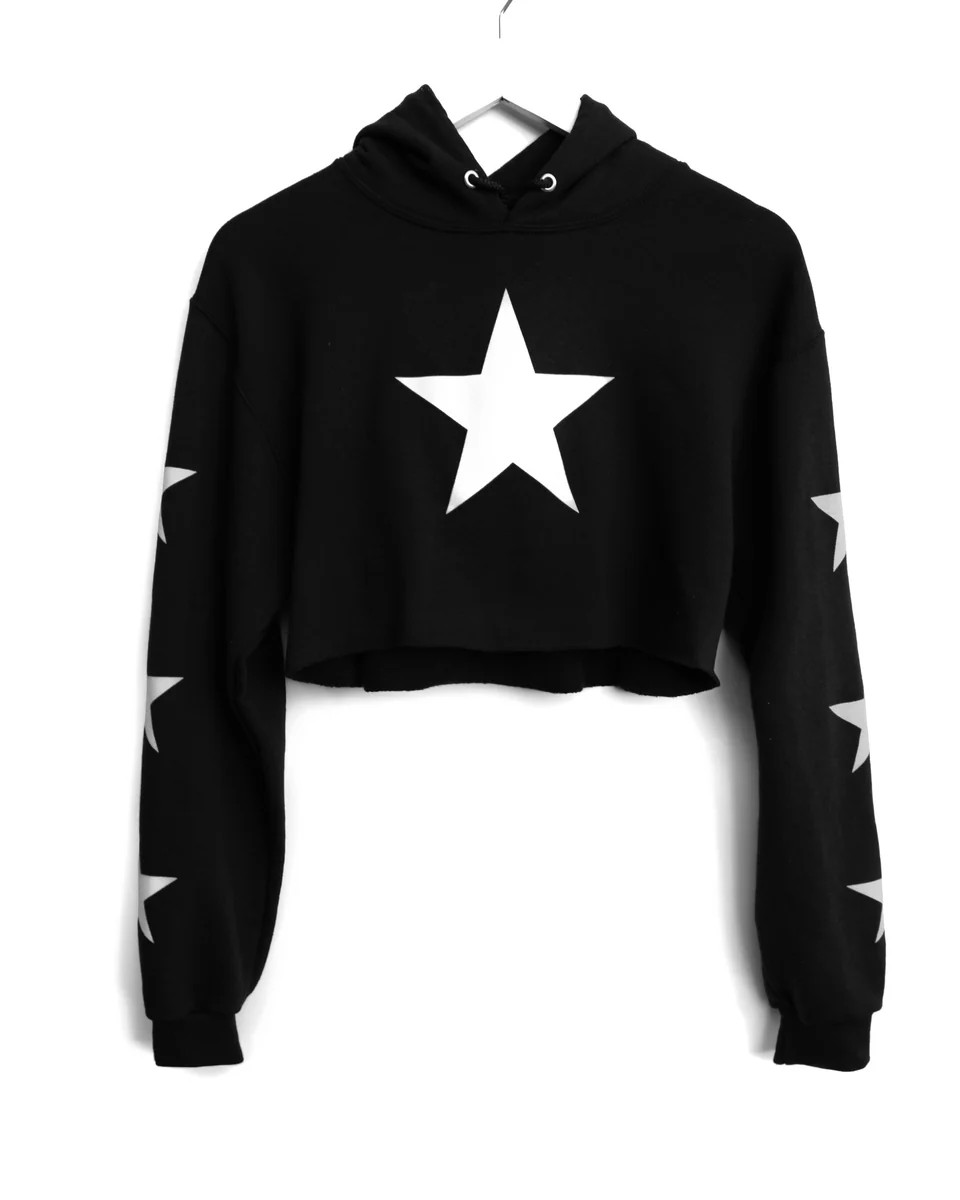 Cropped Hoodie / Black White Star | MYRRHE