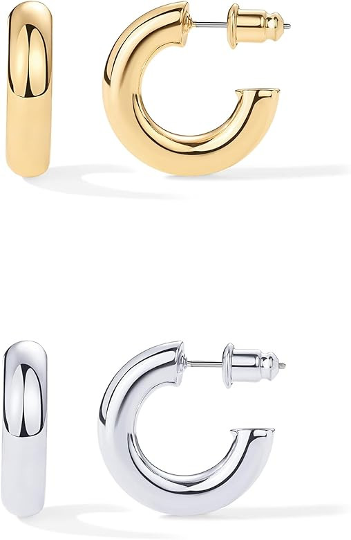 PAVOI 14K Gold Plated Lightweight Chunky Open Hoops | Gold Hoop Earrings for Women | Amazon (US)