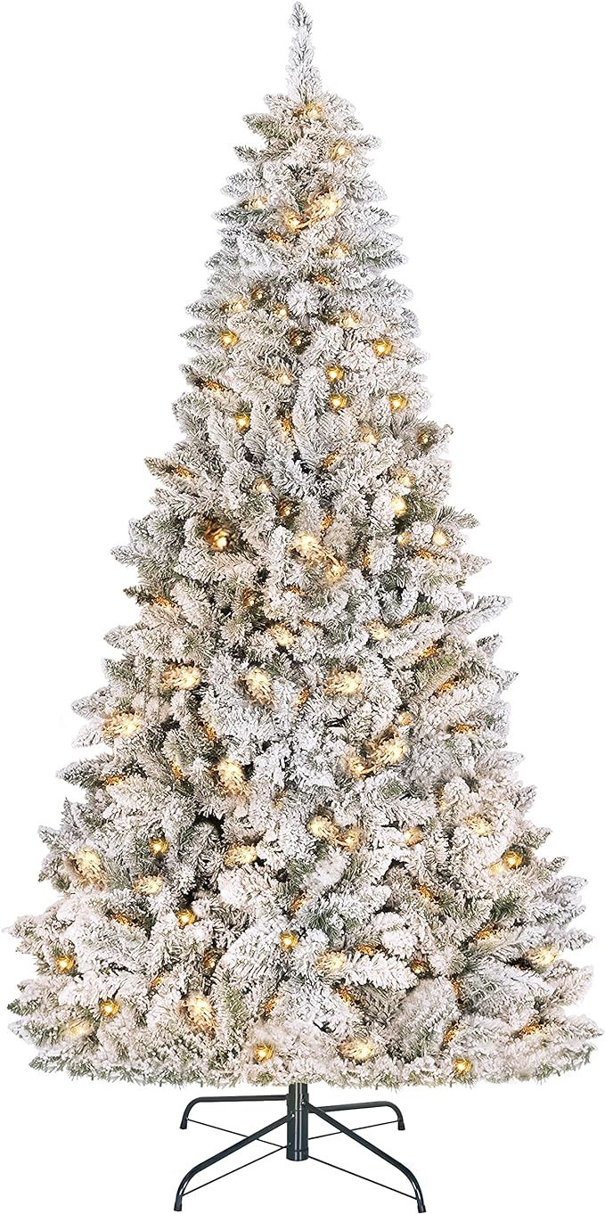 MUPATER 6ft Snow Flocked Christmas Tree Pre-lit with Lights, Artificial Holiday Christmas Tree wi... | Amazon (US)