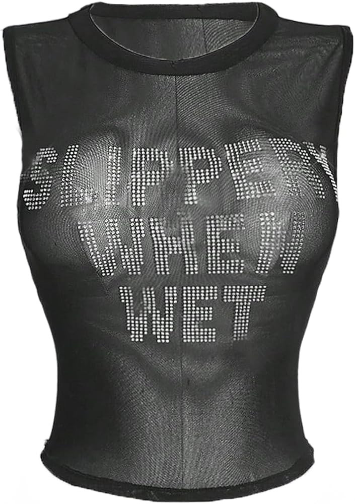 MakeMeChic Women's Plus Size Sparkly Tank Tops Mesh Sheer Crop Letter Sleeveless Y2k Going Out To... | Amazon (US)
