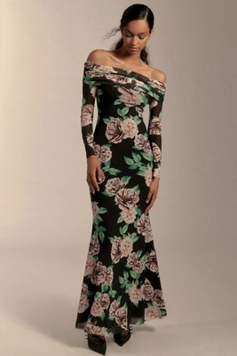 AFRM Long-Sleeve Off-The-Shoulder Mesh Maxi Dress | Anthropologie (US)