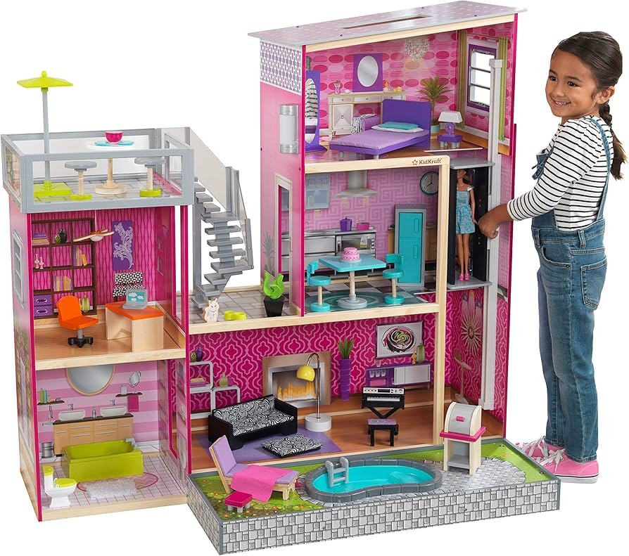 KidKraft Uptown Wooden Modern Dollhouse with Lights & Sounds, Pool and 36 Accessories | Amazon (US)