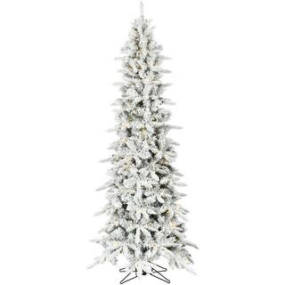 Fraser Hill Farm 9 ft. Pre-Lit Flocked Slim Mountain Pine Artificial Christmas Tree with Warm Whi... | The Home Depot