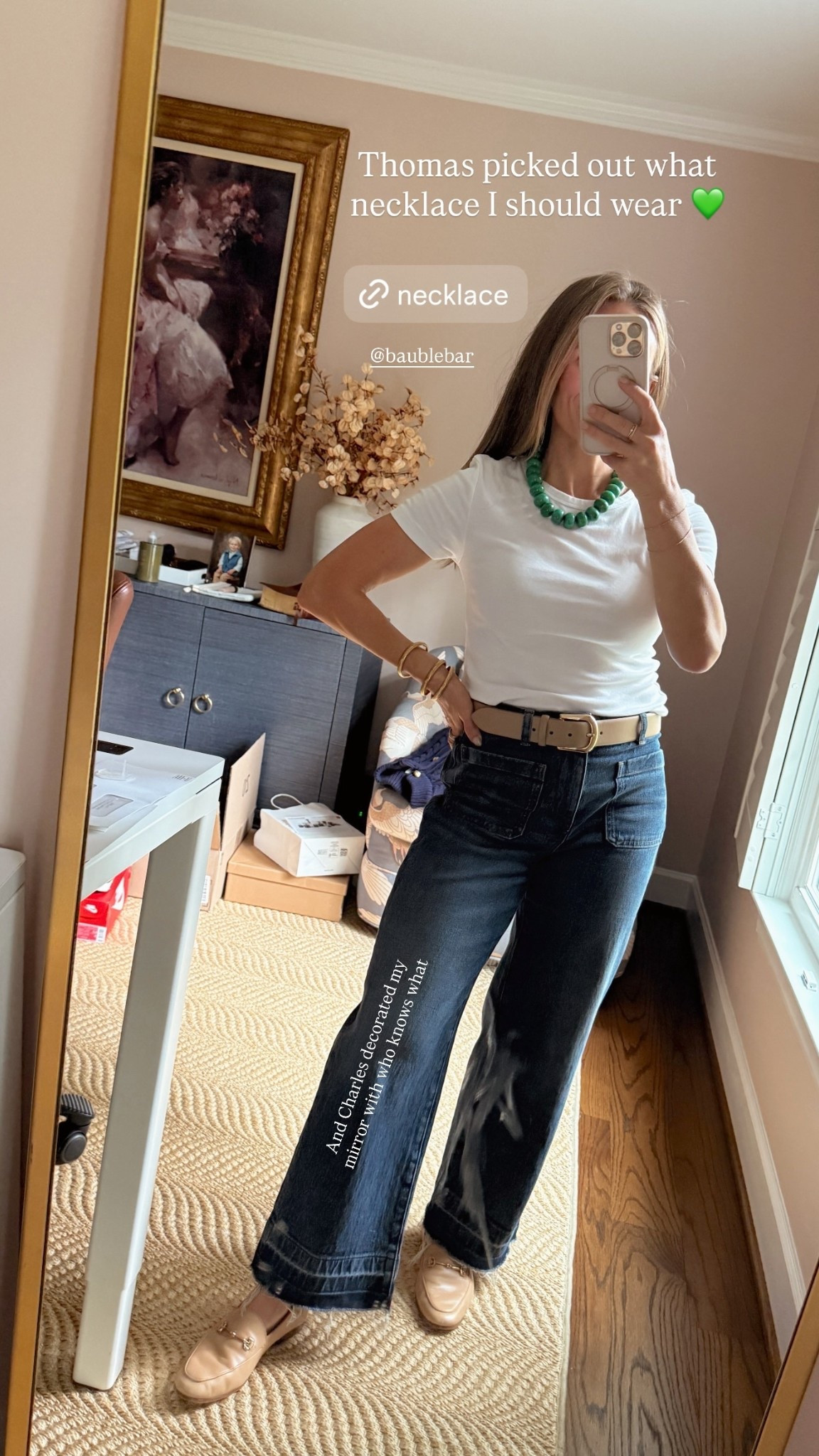 Love pairing this outfit with fun accessories for more elevated look! Thomas picked out what necklace I should wear 💚 And Charles decorated my mirror with who knows what 

#LTKStyleTip #LTKKids