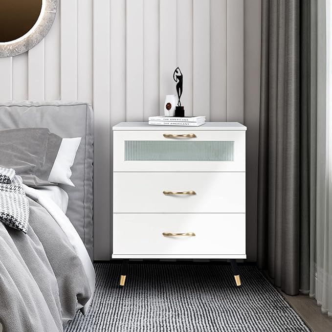 White Accent Nightstand Modern 3 Drawer Bedroom Dresser Nightstand Bedside Cabinet Furniture End ... | Amazon (US)