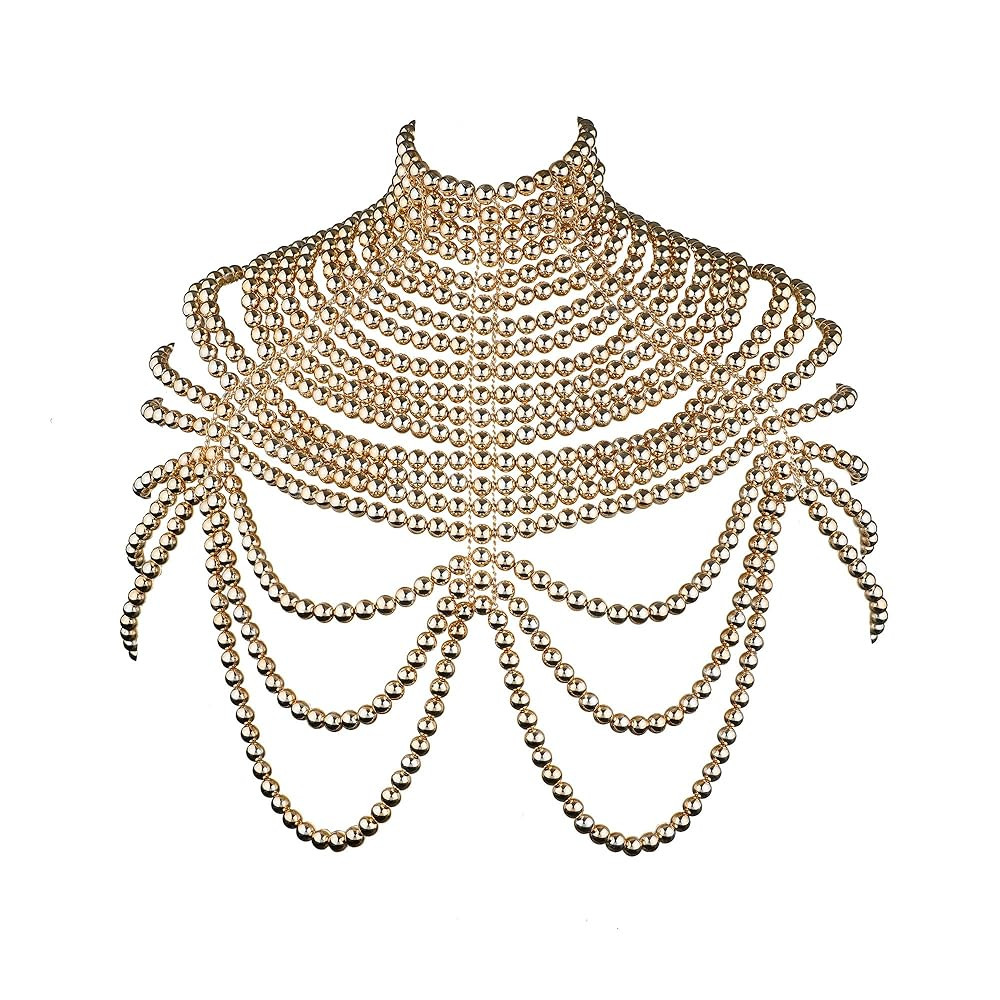 CCbodily Pearl Body Chain Bra - Fashion Shoulder Necklaces Bra Chain Body Jewelry | Amazon (US)