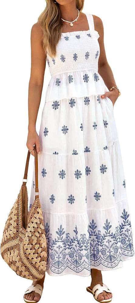Glamaker Womens 2 Piece Skirt Sets Summer Boho Floral Smocked Ruffle Hem Tank tops Maxi Skirts Wi... | Amazon (US)