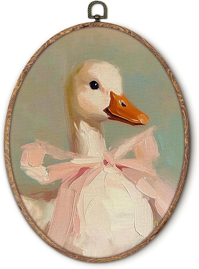 Coquette Pink Bow Duck Oval Wall Art Framed, Preppy Girly Oval Wall Decor, Vintage Girly Duck Han... | Amazon (US)