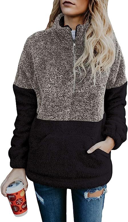 Womens Long Sleeve Zip Sweatshirt Fleece Pullover Outwear Coat Pockets(S-XXL) | Amazon (US)