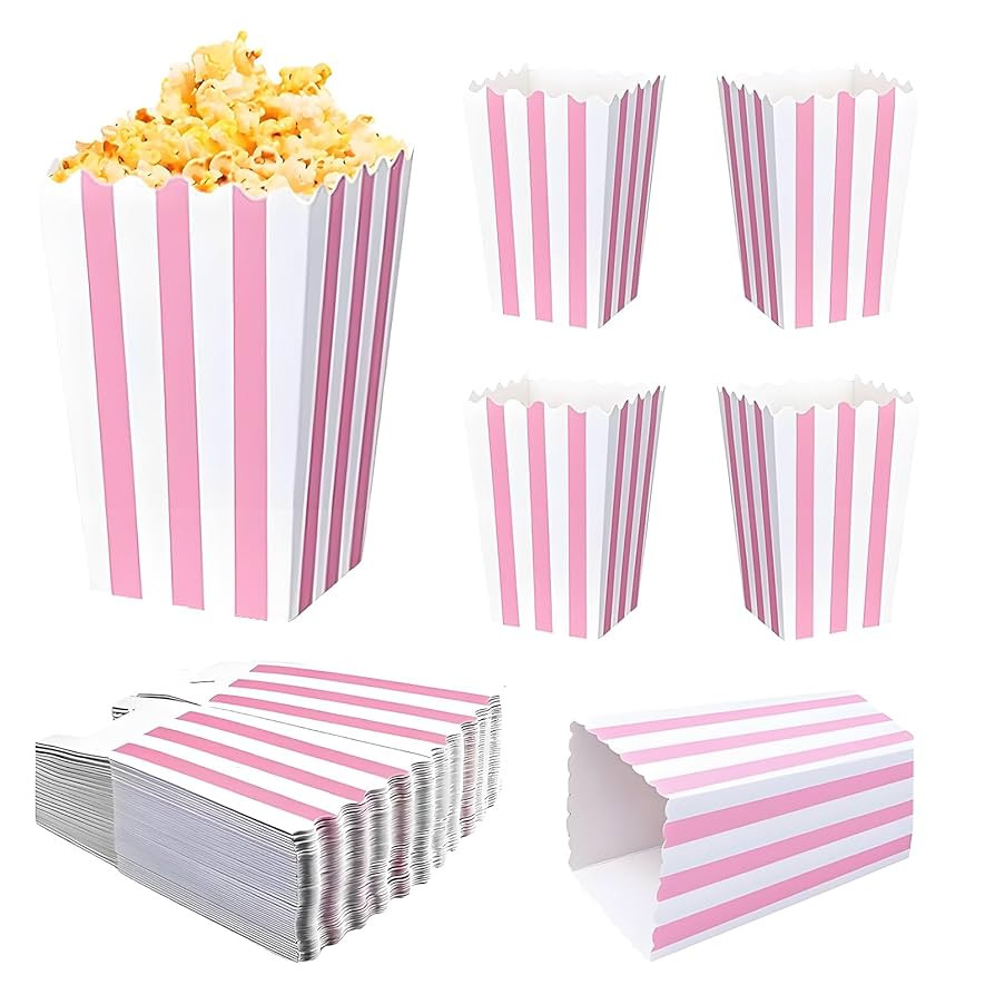 Popcorn Bags for Party (40pk) Paper Popcorn Buckets pink and White Popcorn Bags for Popcorn Machi... | Amazon (US)