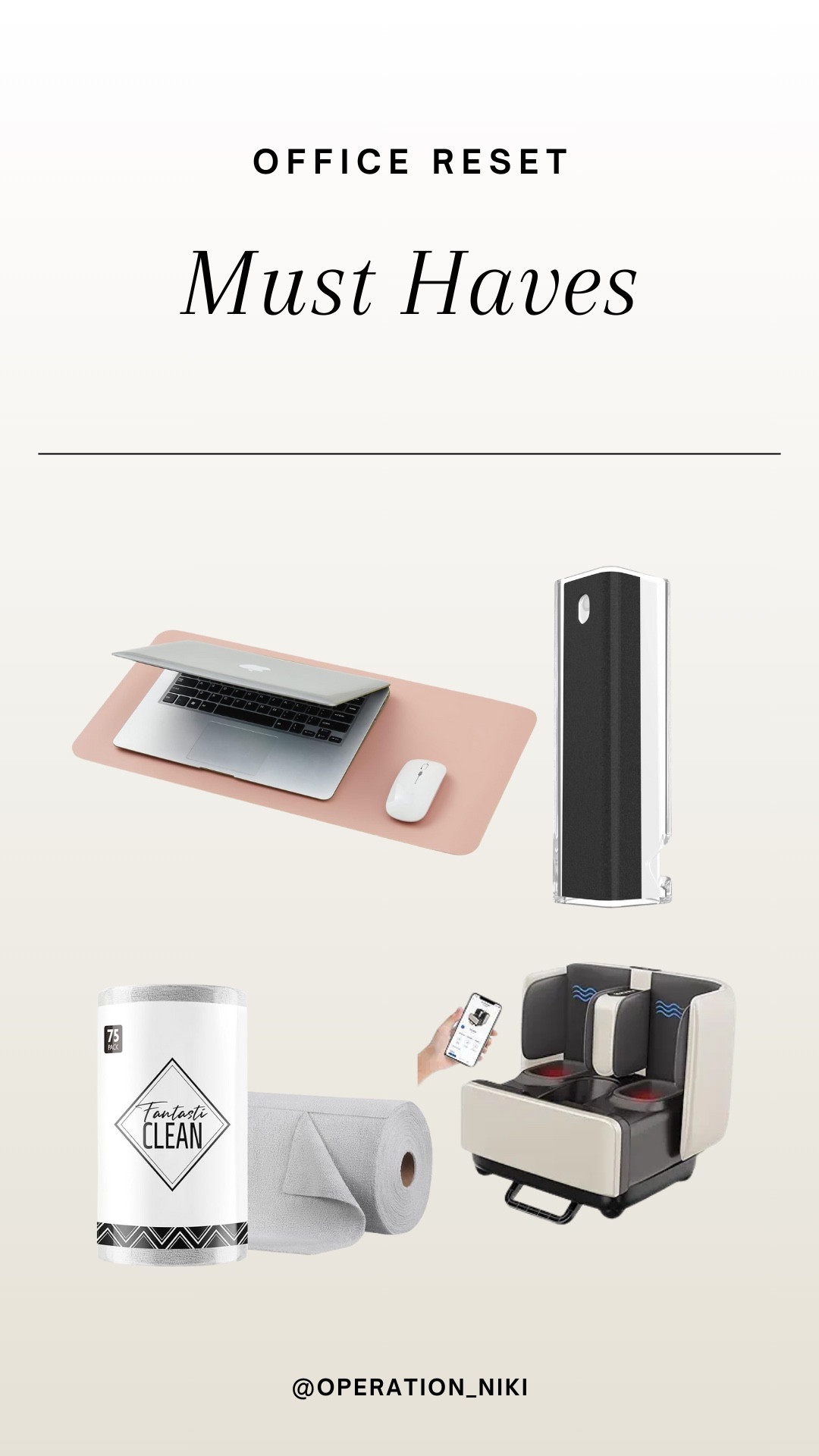 There’s nothing like an office reset to feel productive and refreshed! ✨ I wiped down my screens with a screen cleaner for that crisp, streak-free finish, tackled surfaces with microfiber towels, and organized everything back into place. Plus, I added a cozy foot warmer and a sleek desk mat to make my workspace extra comfy and functional. A clean, organized space really makes all the difference when you’re ready to dive into work! 💻🧹Follow for more @OPERATION_NIKI on IG, TikTok, & Facebook sahm, amazon finds, home essentials, beauty closet, mom bag, organized home, mom purse, cleaning must haves, cleaning tips, organization, bedroom clean, cleaning, organization, cleaning tools, house clean, odors, house spray, beauty, self care, office 

#LTKGiftGuide #LTKFindsUnder100 #LTKHome