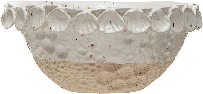 Creative Co-Op Coastal 2-Tone Stoneware Shell Trim, White and Natural Decorative Bowl | Amazon (US)