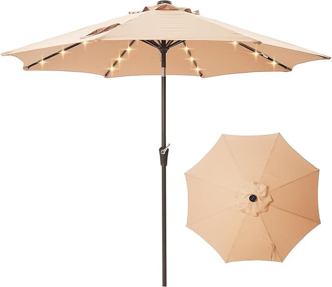 9FT Solar-Powered LED Patio Umbrella with Tilt Crank,Outdoor Market Umbrella with 32 Lights,Sunsh... | Amazon (US)