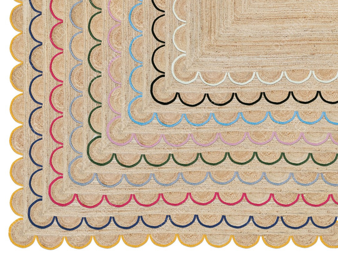 Natural Jute Scalloped Rug, Bohemian Scallop Rug, Natural Jute Rug, Boho Decor Rug, Area Rug, Han... | Etsy (US)