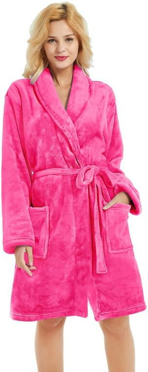 U2SKIIN Women Fleece Robe, Short Cozy Plush Robes for Womens Soft Shawl Collar Warm Spa Bathrobe | Amazon (US)