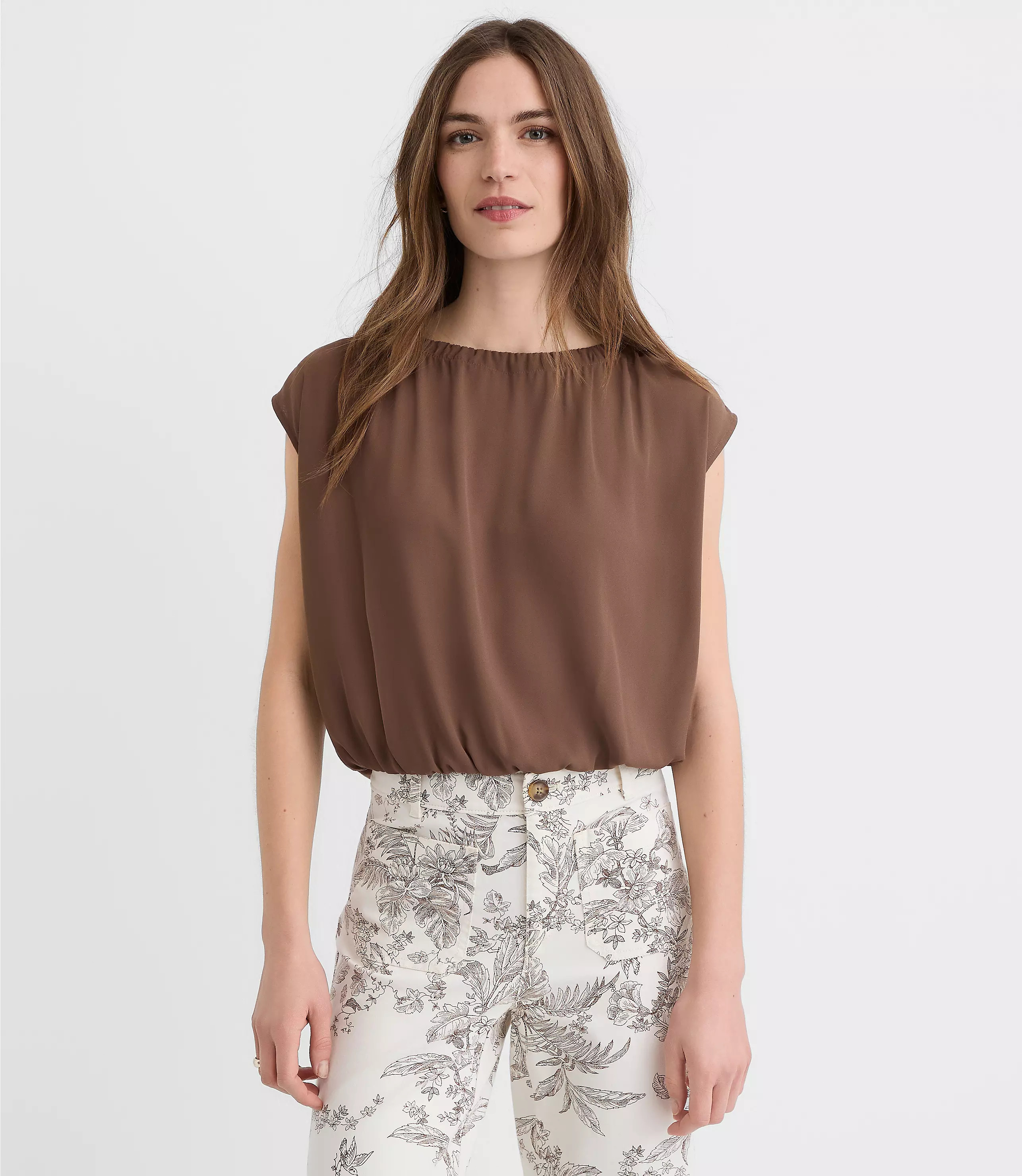 Bubble Hem Mixed Media Top | LOFT