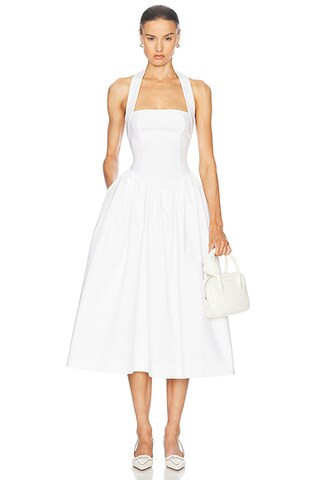 Helsa Faille Halter Midi Dress in White - White. Size S (also in ). | FWRD 