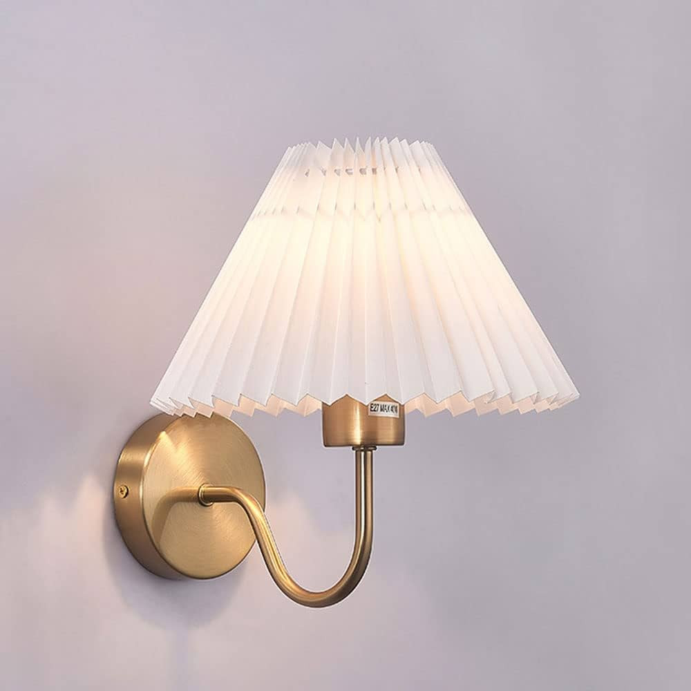 Gold Wall Sconces Pleated Fabric Wall Lamp Elegant Bedside Wall Lights Bathroom Dresser Vanity Li... | Amazon (US)
