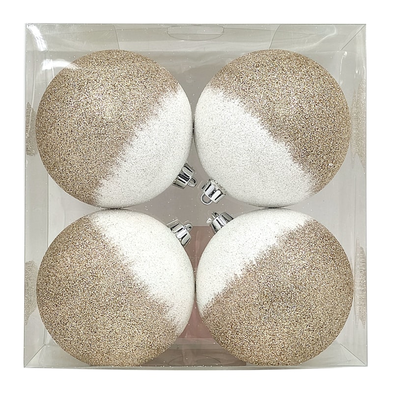 4-Count Gold & White Glittered Shatterproof Ornaments | At Home