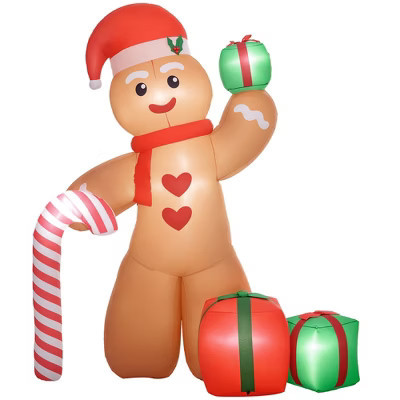 Outsunny 8FT Christmas Inflatable Gingerbread Man, Huge Blow Up Christmas Decorations with Built-in LED Lights for Indoor, Outdoor, Yard, Party | Target