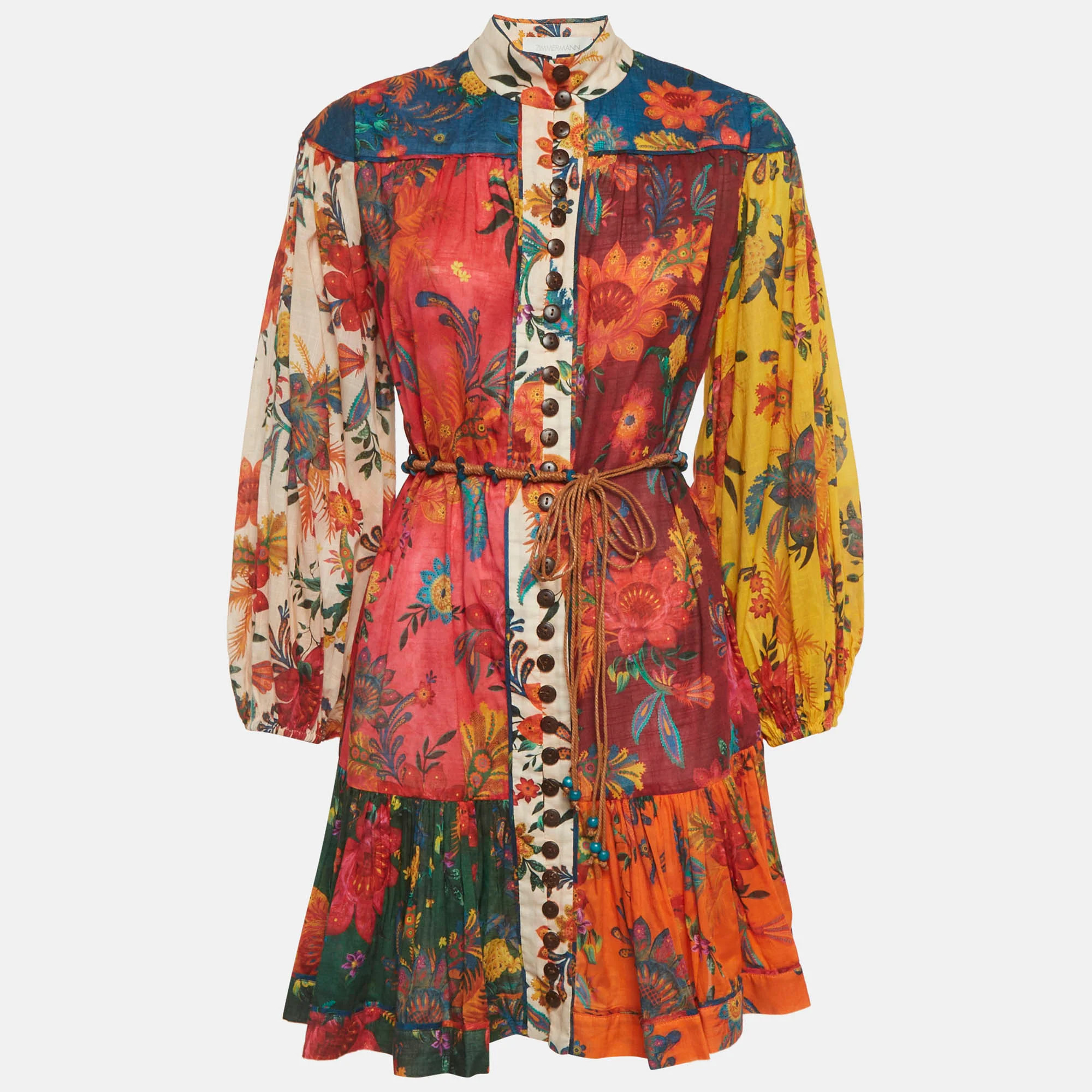 Zimmermann Multicolour Floral Print Cotton Tiered Mini Dress | Shop Simon