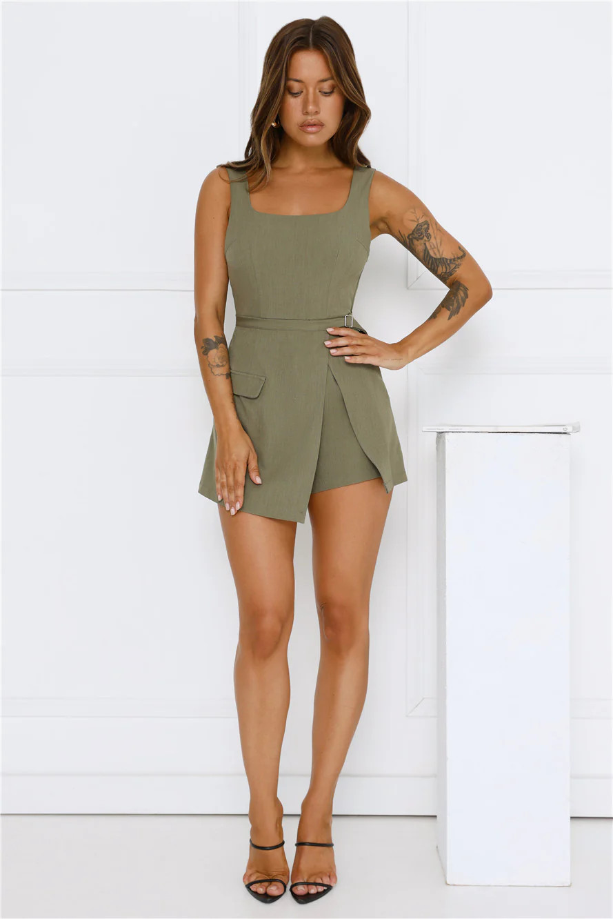 Be My Editor Romper Khaki | Hello Molly (US)