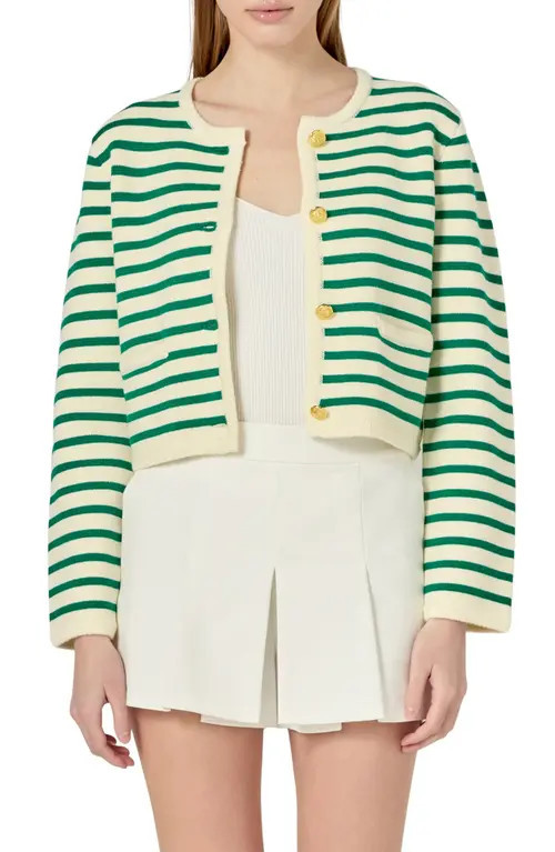 English Factory Stripe Cardigan in White/Green at Nordstrom, Size Large | Nordstrom