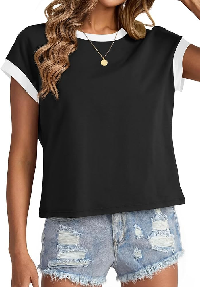 SOFIA'S CHOICE Ringer Tee Women Basic Crew Neck Short Sleeve Crop Top | Amazon (US)