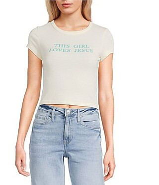 Originality 'This Girl Loves Jesus' Crew Neck Short Sleeve Cropped Fitted Baby T-Shirt - M | Dillard's