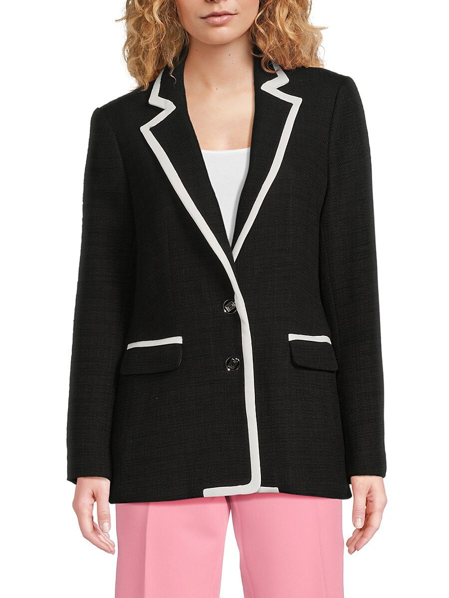 Karl Lagerfeld Paris Women's Contrast Trim Cotton-Blend Tweed Single-Breasted Blazer - Black - Size 14 | Saks Fifth Avenue OFF 5TH