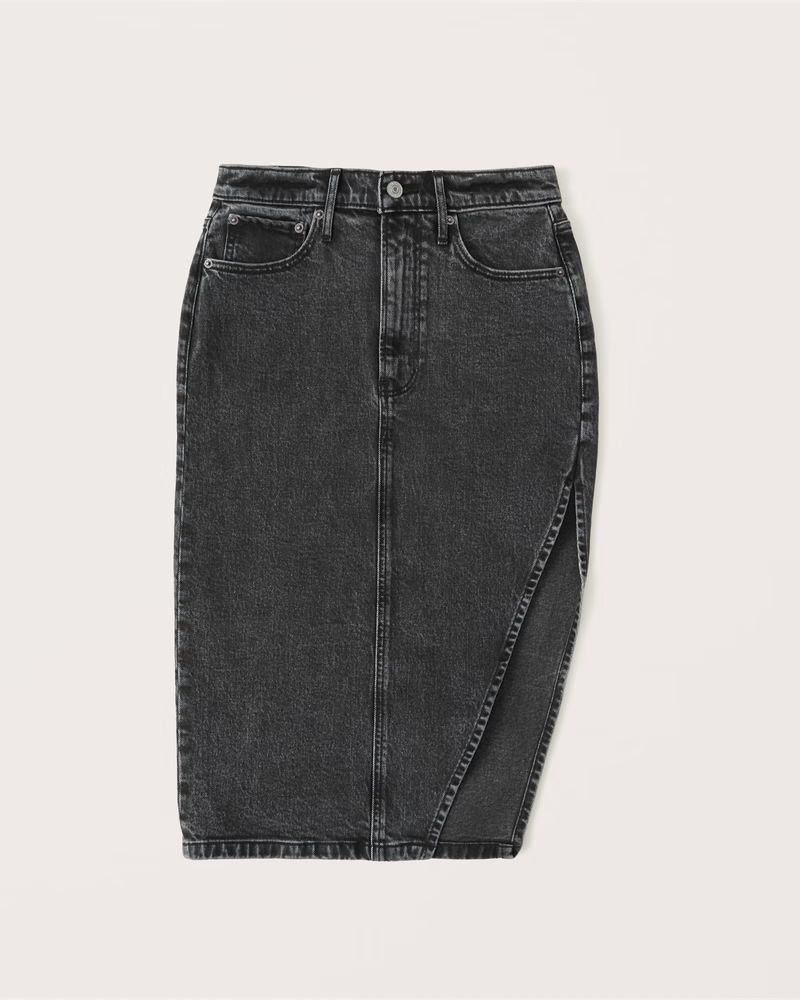 Women's High-Slit Denim Midi Skirt | Women's Bottoms | Abercrombie.com | Abercrombie & Fitch (US)