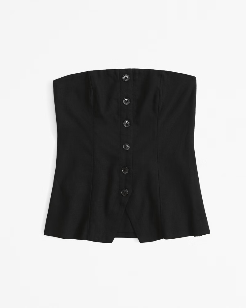 Strapless Linen-Blend Button-Through Top | Abercrombie & Fitch (US)