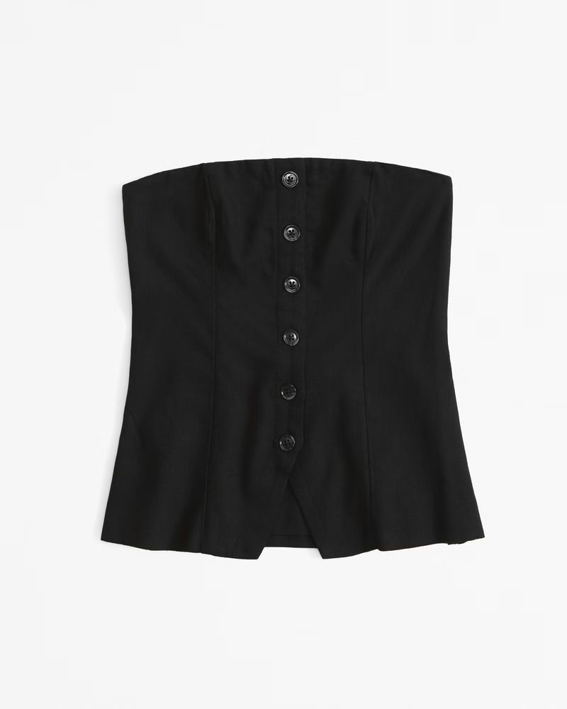 Women's Strapless Linen-Blend Button-Through Top | Women's New Arrivals | Abercrombie.com | Abercrombie & Fitch (US)