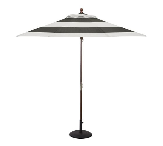 9' Round Umbrella with Eucalyptus Pole in Honey Finish, Sunbrella® Stripe; Black | Pottery Barn (US)
