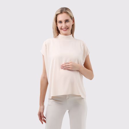 Mock Neck Short Sleeve Shirred Maternity Blouse | Walmart (US)