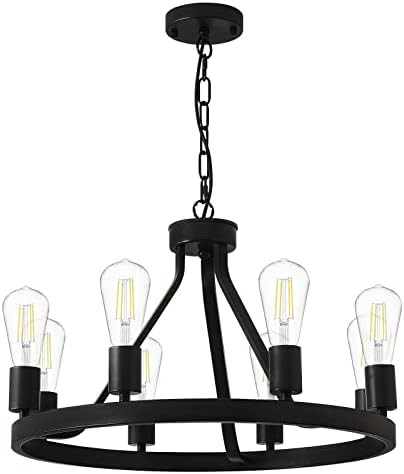 JTYP Black Wagon Wheel Chandelier 8-Light, 21.6" Large Round Rustic Farmhouse Chandelier Industrial  | Amazon (US)