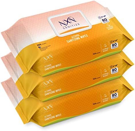 NXN SANITIZE Advanced 70% Alcohol Hand Sanitizer Wipes, Fresh Citrus Scent, 3 Packs of 80 (240 Wi... | Amazon (US)