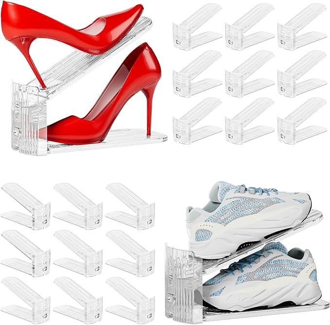 Neprock Shoe Slots Organizer for Closet, 20 Pack Acrylic Shoe Stackers Shoe Rack Holder, 3 Levels... | Amazon (US)