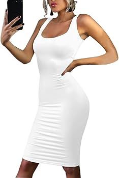 BEAGIMEG Women's Sexy Bodycon Sleeveless Pencil Knee Length Club Tank Dress | Amazon (US)