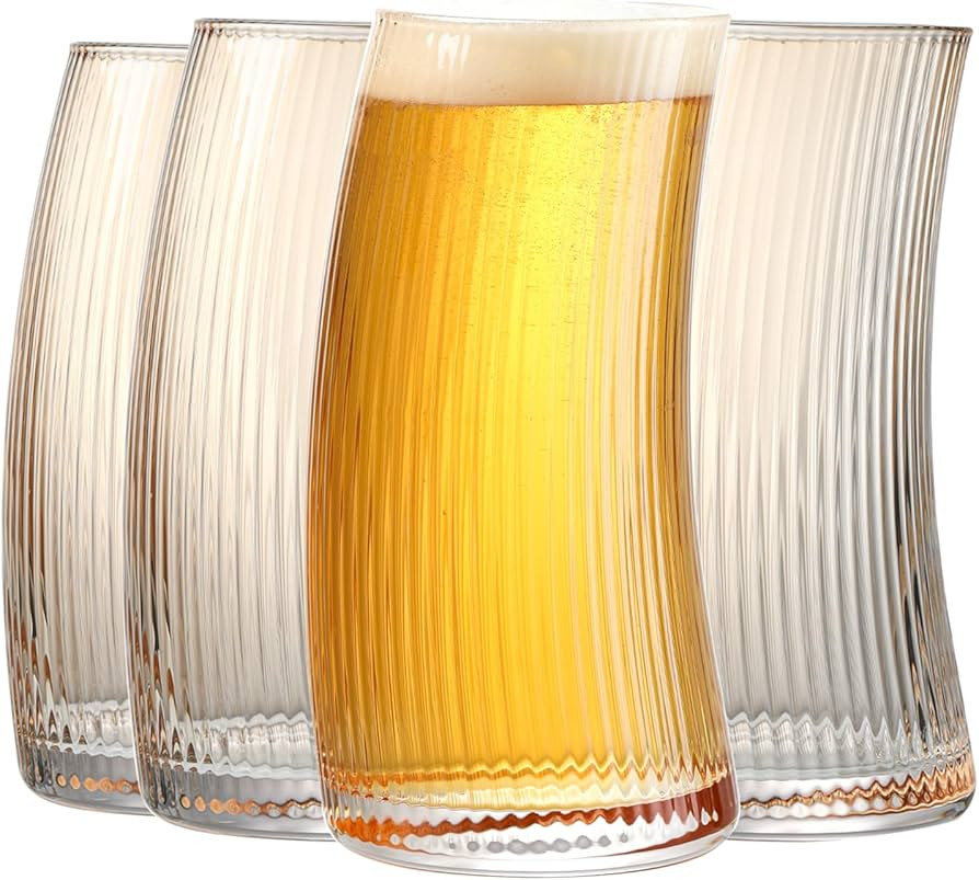 17.2oz Beer Glasses Set of 4, Large Beer Mugs for Freezer, Craft Pint Glasses, Unique Pub Hand Bl... | Amazon (US)