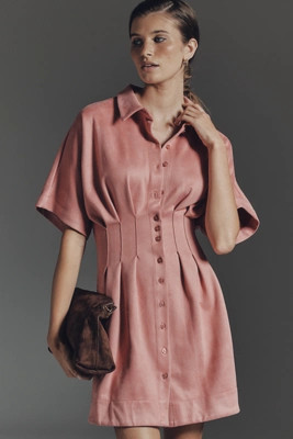 The Tobie Faux-Suede Mini Shirt Dress by Exquise | Anthropologie (US)
