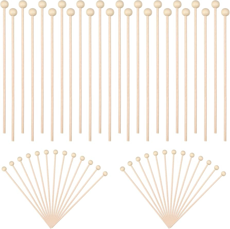 50 Pack Wooden Rock Candy Sticks with Ball Tips- 6 Inch Natural Wood Cake Pop & Drink Stirrer Sti... | Amazon (US)