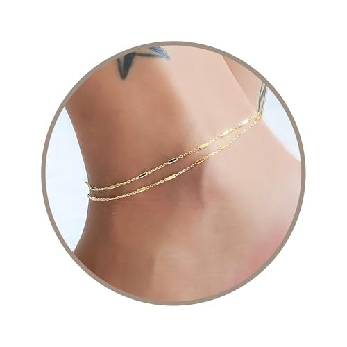 Annika Bella Double Strand Anklet, Gold Ankle Bracelet, 9-10 Inches Anklet Bracelets for Women, Leg Jewelry Gold (Tubes Chain) | Amazon (US)