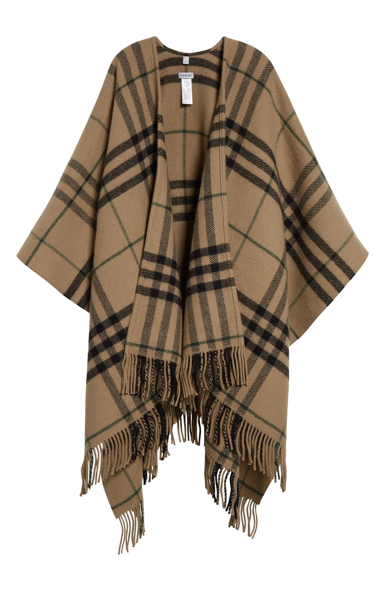 Giant Check Fringe Wool & Cashmere Cape | Nordstrom