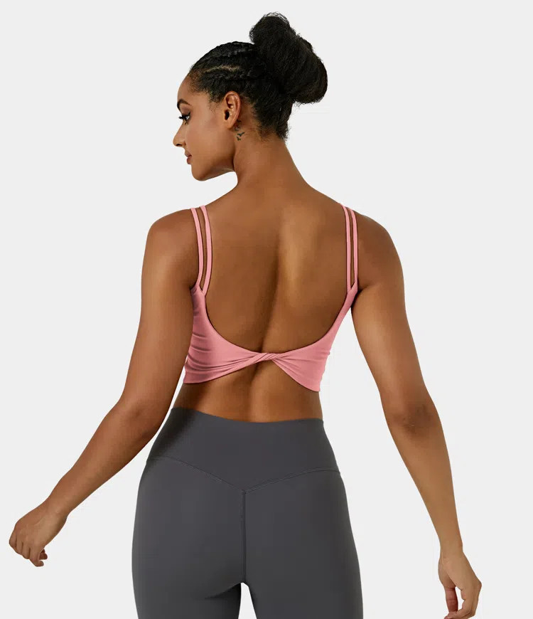 Double Straps Backless Twisted Cropped Yoga Tank Top | HALARA